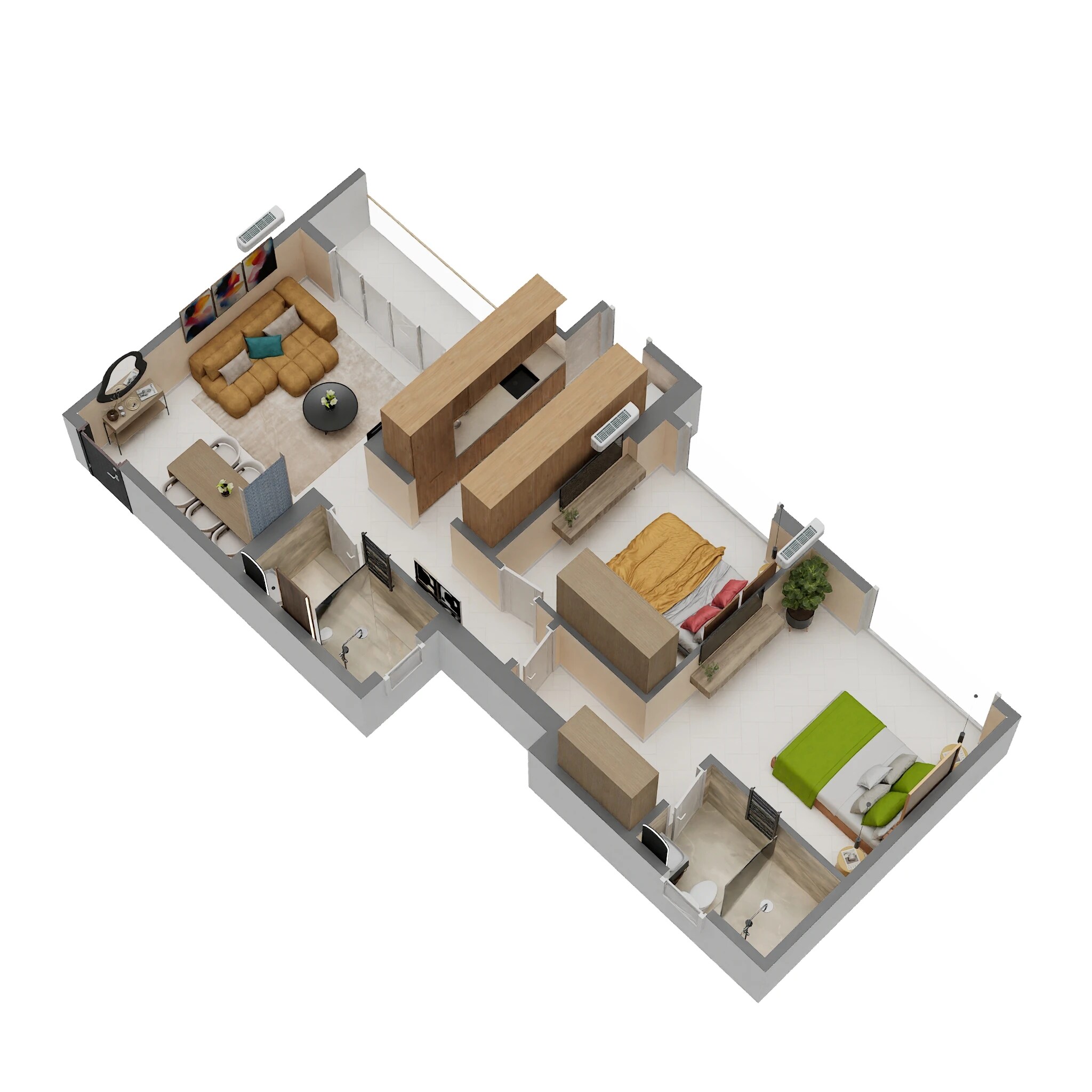 Floor plan of 2 BHK 742 Sq. Ft. Apartment in Birla Taranya, Thane
