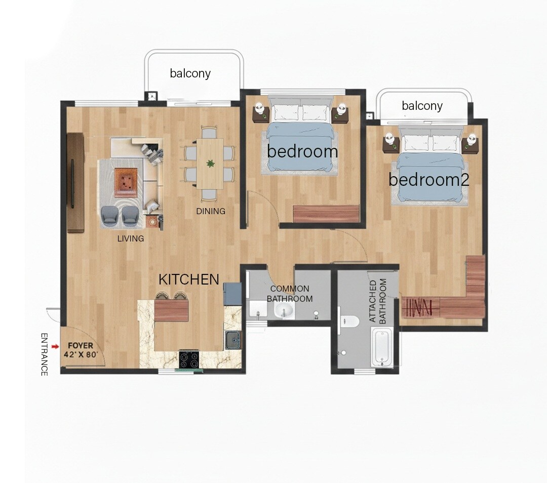 2 BHK 875 Sq. Ft. Apartment