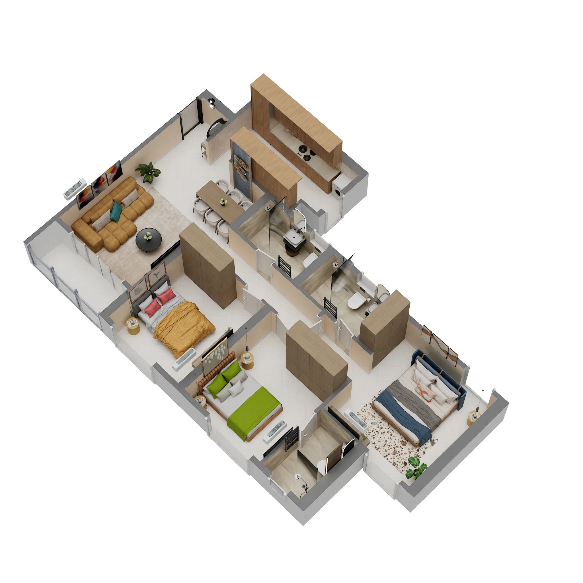 Floor plan of 3 BHK 1019 Sq. Ft. Apartment in Birla Taranya, Thane