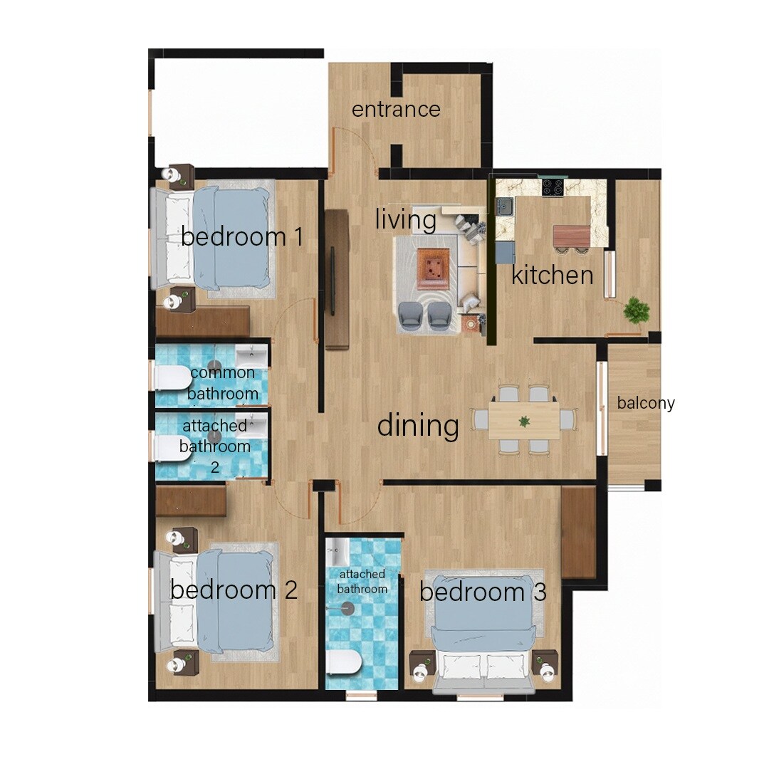 3 BHK 1150 Sq. Ft. Apartment