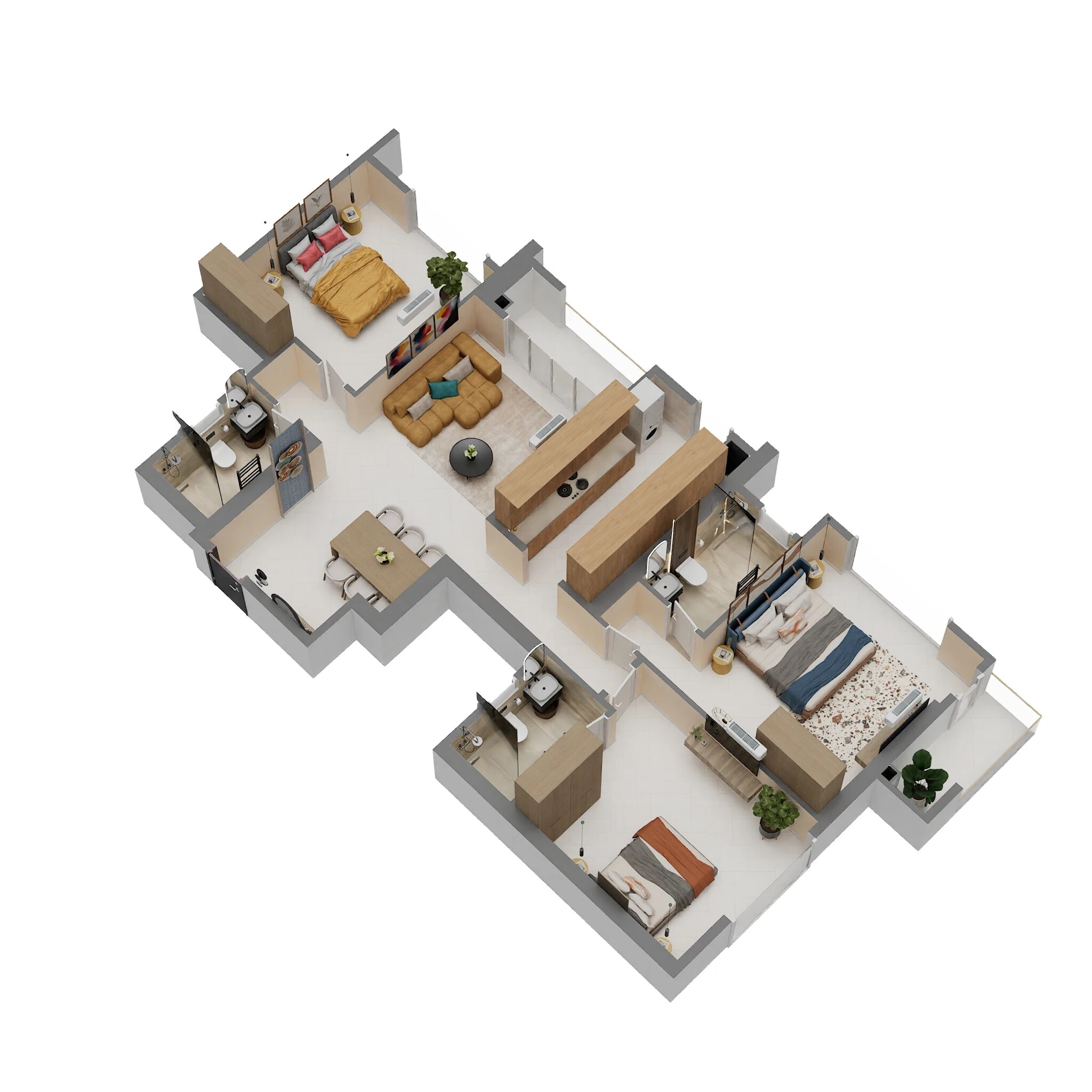 Floor plan of 3 BHK 1165 Sq. Ft. Apartment in Birla Taranya, Thane