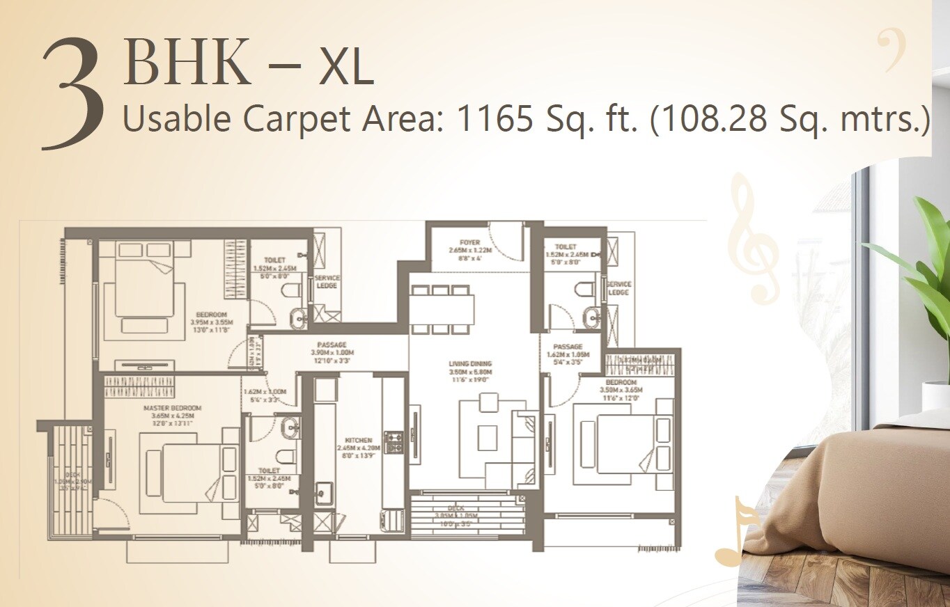 3 BHK 1165 Sq. Ft. Apartment