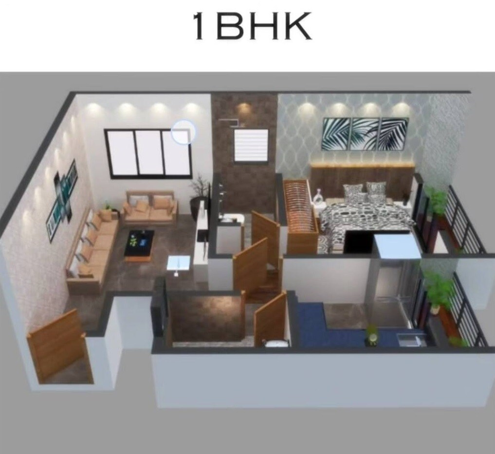 Floor plan of 1 BHK 450 Sq. Ft. Apartment in Bluesky Omkarr Sindhu Residency, Thane
