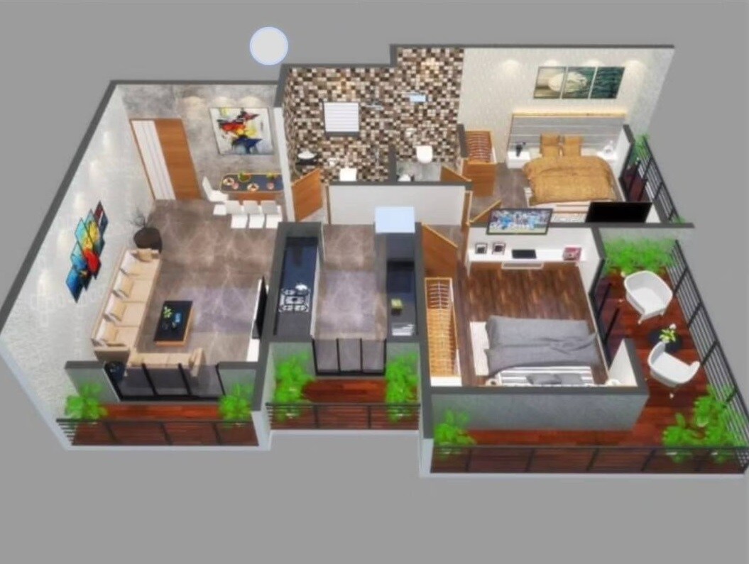 Floor plan of 2 BHK 740 Sq. Ft. Apartment in Bluesky Omkarr Sindhu Residency, Thane