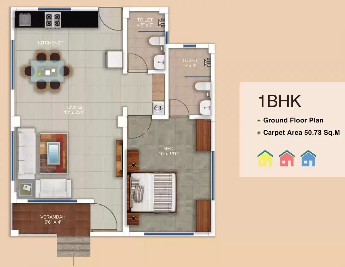 Floor plan of 1 BHK 546 Sq. Ft. Villa in BLW Euro Ville, Thane