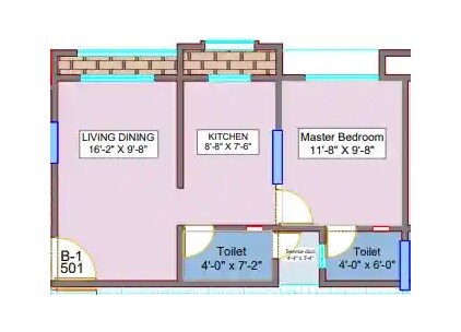 Floor plan of 1 BHK 412 Sq. Ft. Apartment in Borgaonkar Elegance, Thane