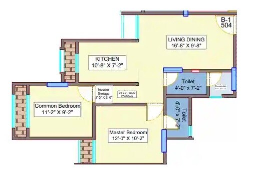 Floor plan of 2 BHK 608 Sq. Ft. Apartment in Borgaonkar Elegance, Thane