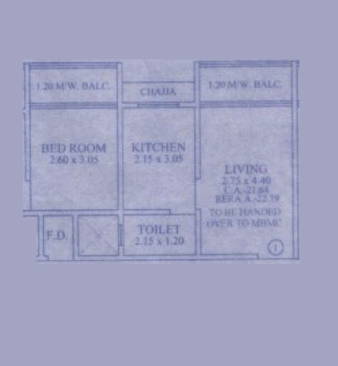Floor plan of 1 BHK 344 Sq. Ft. Apartment in Brick Blue Bell, Thane