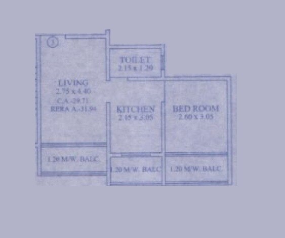 Floor plan of 1 BHK 349 Sq. Ft. Apartment in Brick Blue Bell, Thane