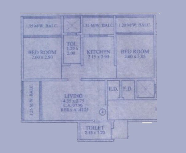 Floor plan of 2 BHK 444 Sq. Ft. Apartment in Brick Blue Bell, Thane