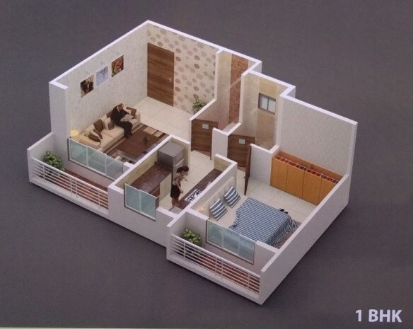 Floor plan of 1 BHK 403 Sq. Ft. Apartment in Buildcon Royal Palm, Thane