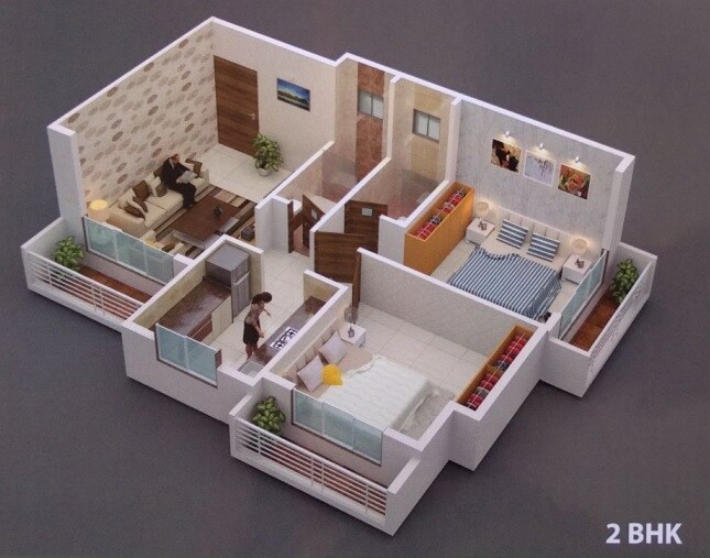 Floor plan of 2 BHK 583 Sq. Ft. Apartment in Buildcon Royal Palm, Thane