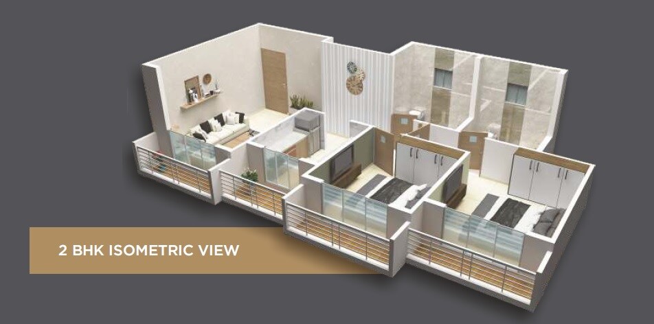Floor plan of 2 BHK 586 Sq. Ft. Apartment in Buildcon Royal Palm, Thane