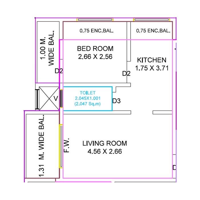 Floor plan of 1 BHK Apartment - 398 sq. ft. in Chahat Paradise Height, Thane