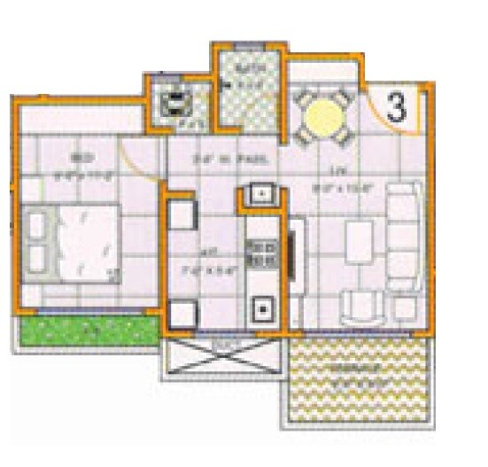 Floor plan of 1 BHK 475 Sq. Ft. Apartment in Charms City, Thane