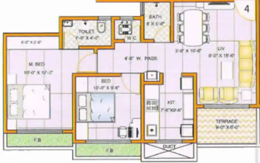 Floor plan of 2 BHK 612 Sq. Ft. Apartment in Charms City, Thane