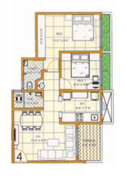 Floor plan of 2 BHK 671 Sq. Ft. Apartment in Charms City, Thane