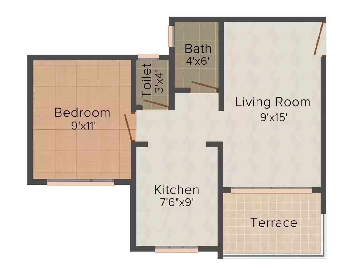 Floor plan of 1 BHK 435 Sq. Ft. Apartment in Charms Corner, Thane