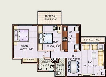 Floor plan of 2 BHK 658 Sq. Ft. Apartment in Charms Heights, Thane