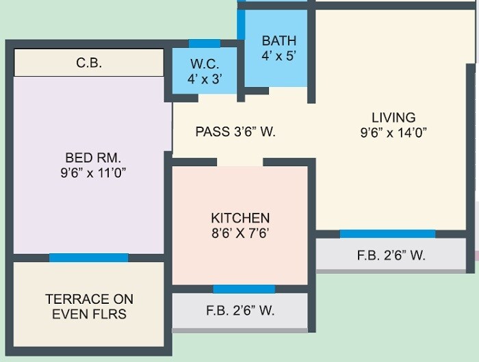 Floor plan of 1 BHK 407 Sq. Ft. Apartment in Charms Park, Thane