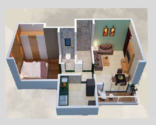 Floor plan of 1 BHK 450 Sq. Ft. Apartment in Cheroba Amruta Park, Thane