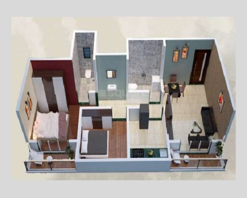 Floor plan of 2 BHK 490 Sq. Ft. Apartment in Cheroba Amruta Park, Thane
