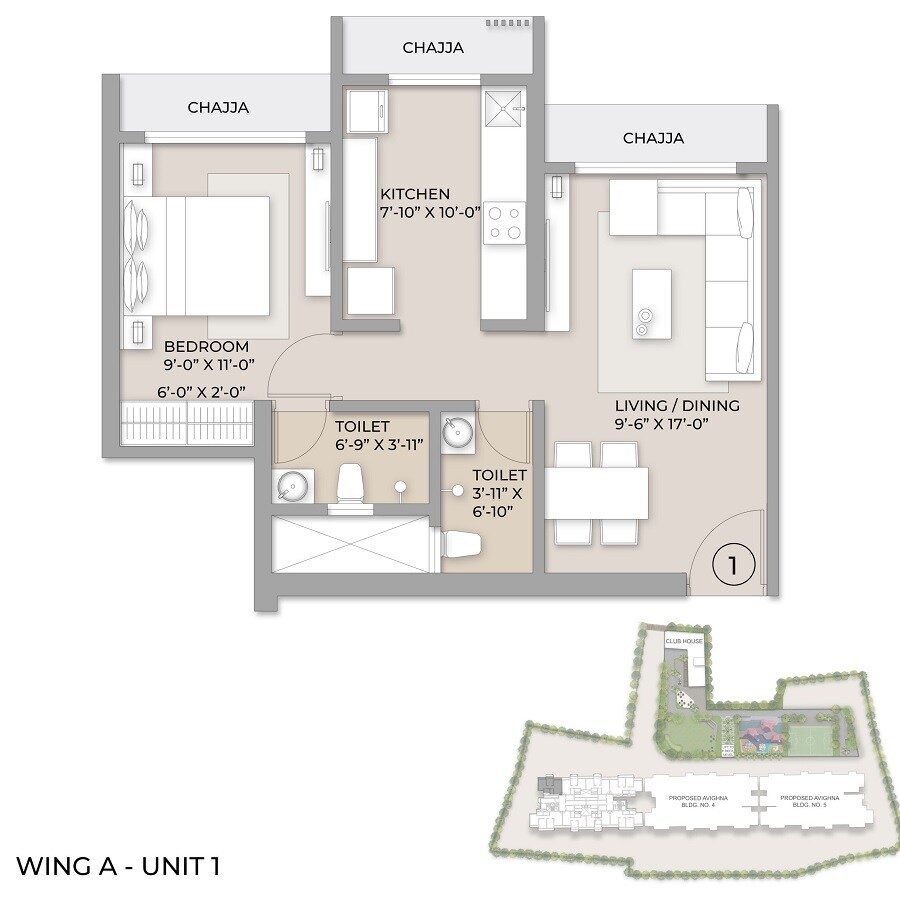Floor plan of 1 BHK 457 Sq. Ft. Apartment in Chheda Avighna, Thane