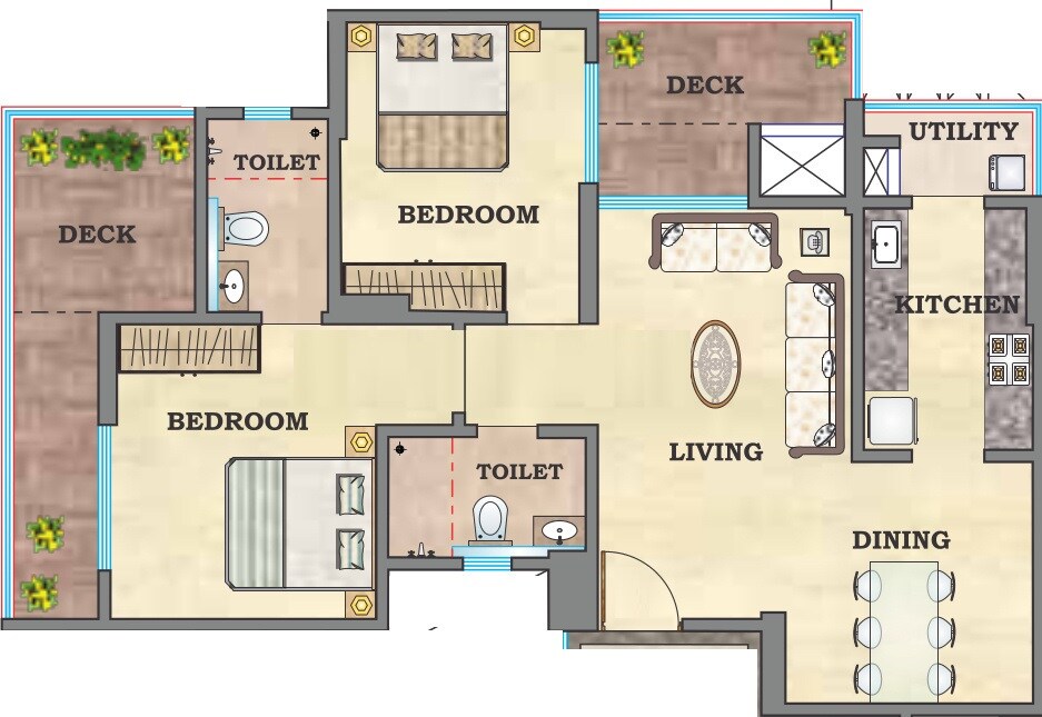 2 BHK 970 Sq. Ft. Apartment