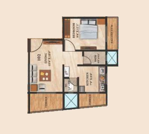 Floor plan of 1 BHK 402 Sq. Ft. Apartment in CK Sun Pride, Thane