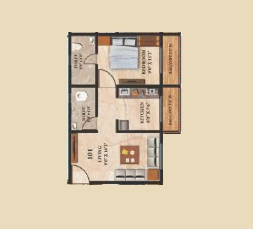 Floor plan of 1 BHK 483 Sq. Ft. Apartment in CK Sun Pride, Thane
