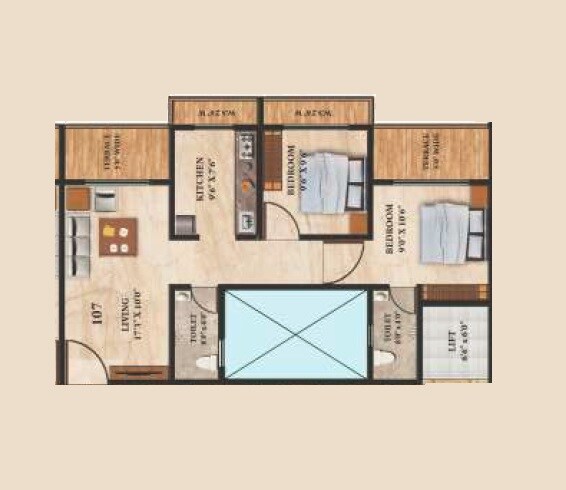 Floor plan of 2 BHK 505 Sq. Ft. Apartment in CK Sun Pride, Thane