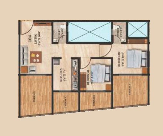 Floor plan of 2 BHK 673 Sq. Ft. Apartment in CK Sun Pride, Thane
