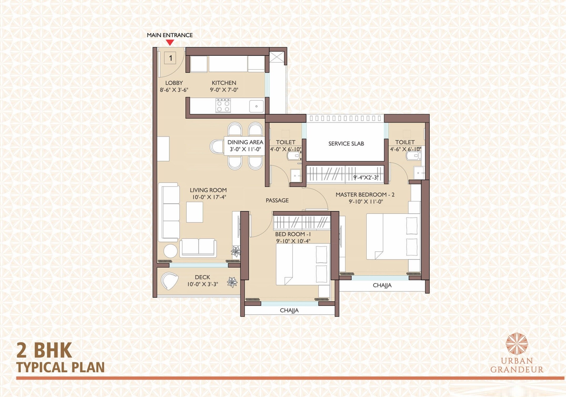 Floor plan of 2 BHK 714 Sq. Ft. Apartment in Cllaro Urban Grandeur, Thane