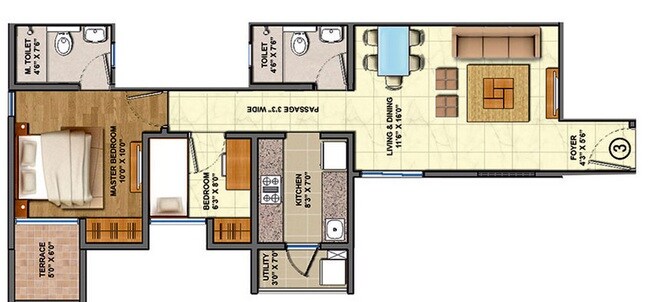 Floor plan of 1 BHK 500 Sq. Ft. Apartment in Codename The Centre, Thane