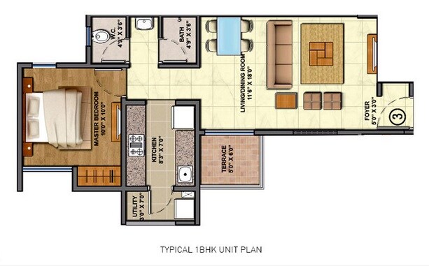Floor plan of 1 BHK 537 Sq. Ft. Apartment in Codename The Centre, Thane