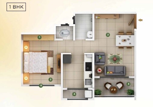 Floor plan of 1 BHK 519 Sq. Ft. Apartment in Concept Arena, Thane