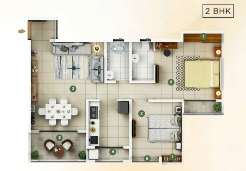 Floor plan of 2 BHK 735 Sq. Ft. Apartment in Concept Arena, Thane