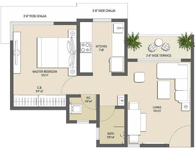 1 BHK 450 Sq. Ft. Apartment