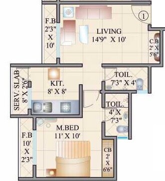 Floor plan of 1 BHK 438 Sq. Ft. Apartment in Cosmos 27 GBR, Thane