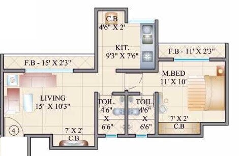 Floor plan of 1 BHK 464 Sq. Ft. Apartment in Cosmos 27 GBR, Thane