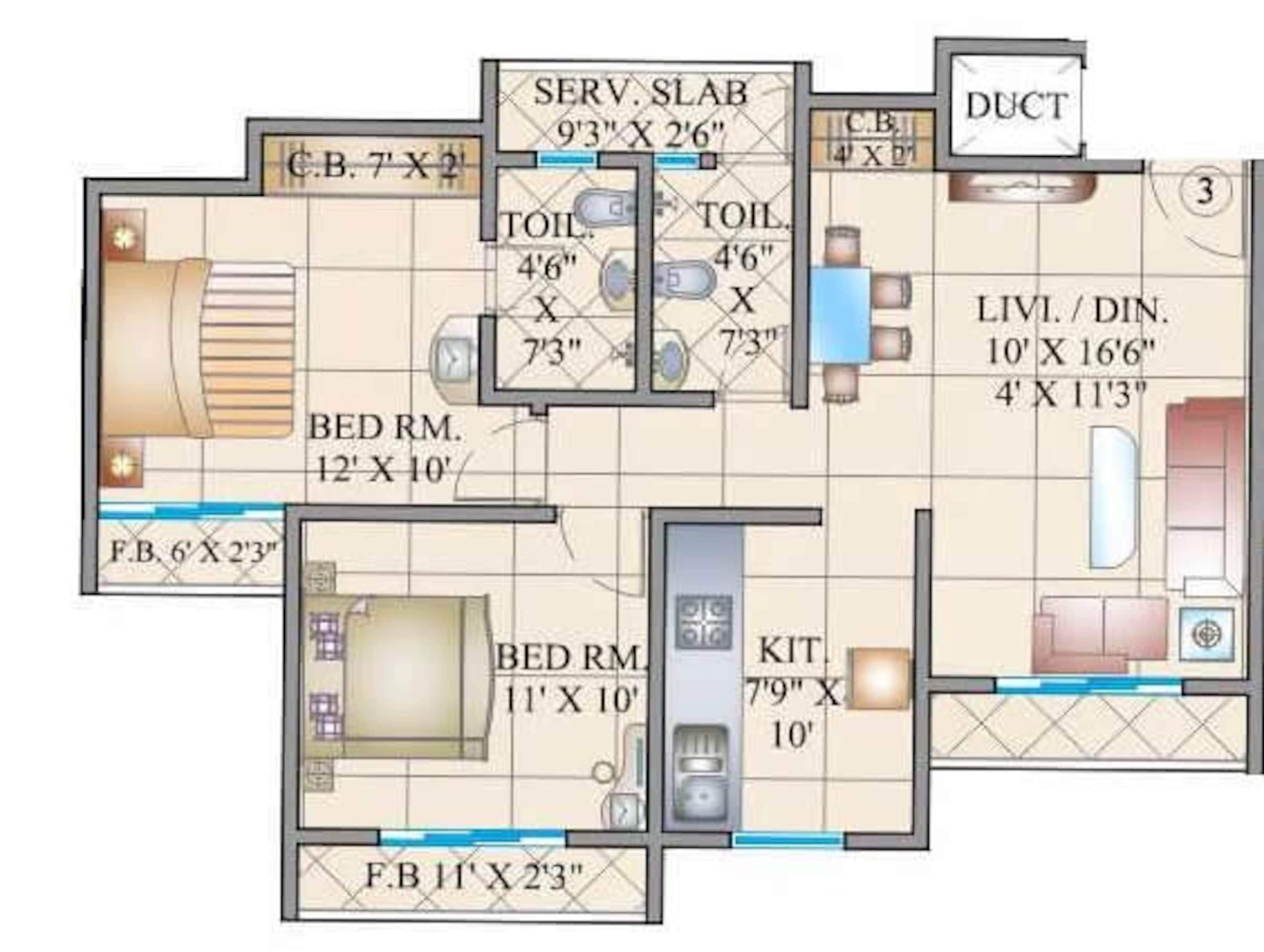 cosmos 27 gbr apartment 2bhk 642sqft 1