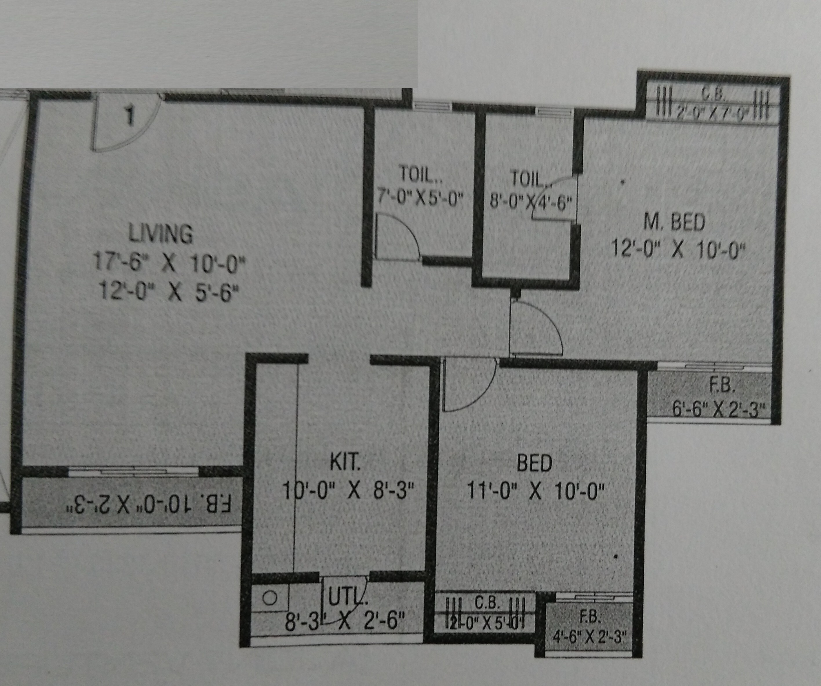 Floor plan of 2 BHK 699 Sq. Ft. Apartment in Cosmos Empress Park, Thane