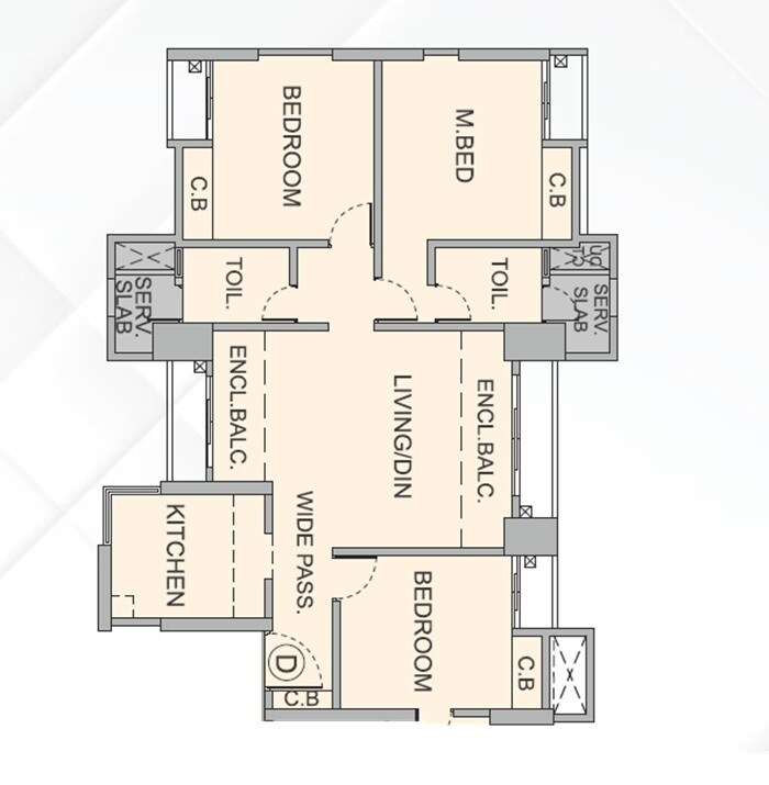 Floor plan of 3 BHK 986 Sq. Ft. Apartment in Cosmos Horizon Phase 2, Thane