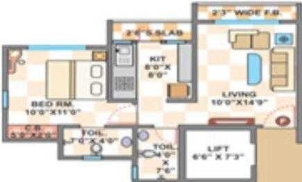 Floor plan of 1 BHK 431 Sq. Ft. Apartment in Cosmos Jewels, Thane
