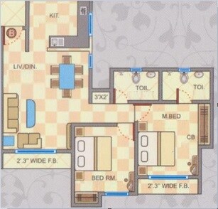 Floor plan of 2 BHK 599 Sq. Ft. Apartment in Cosmos Jewels Ruby, Thane