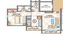 Floor plan of 1 BHK 431 Sq. Ft. Apartment in Cosmos Jewels Ruby, Thane