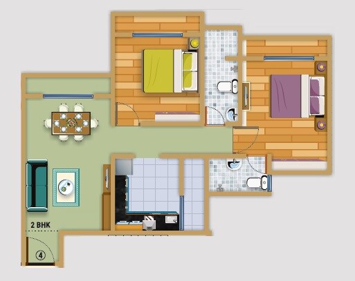 2 BHK 716 Sq. Ft. Apartment