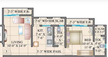Floor plan of 1 BHK 439 Sq. Ft. Apartment in Cosmos Orchid, Thane