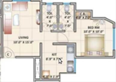 Floor plan of 1 BHK 420 Sq. Ft. Apartment in Cosmos Pride, Thane