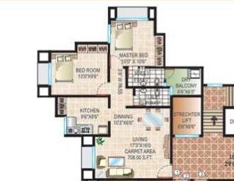 Floor plan of 2 BHK 1055 Sq. Ft. Apartment in Cosmos Sankalp Heights, Thane